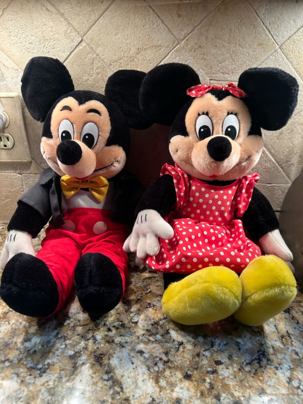 Vintage Disney Mickey & Minnie Plush Set - Black, Red, Yellow